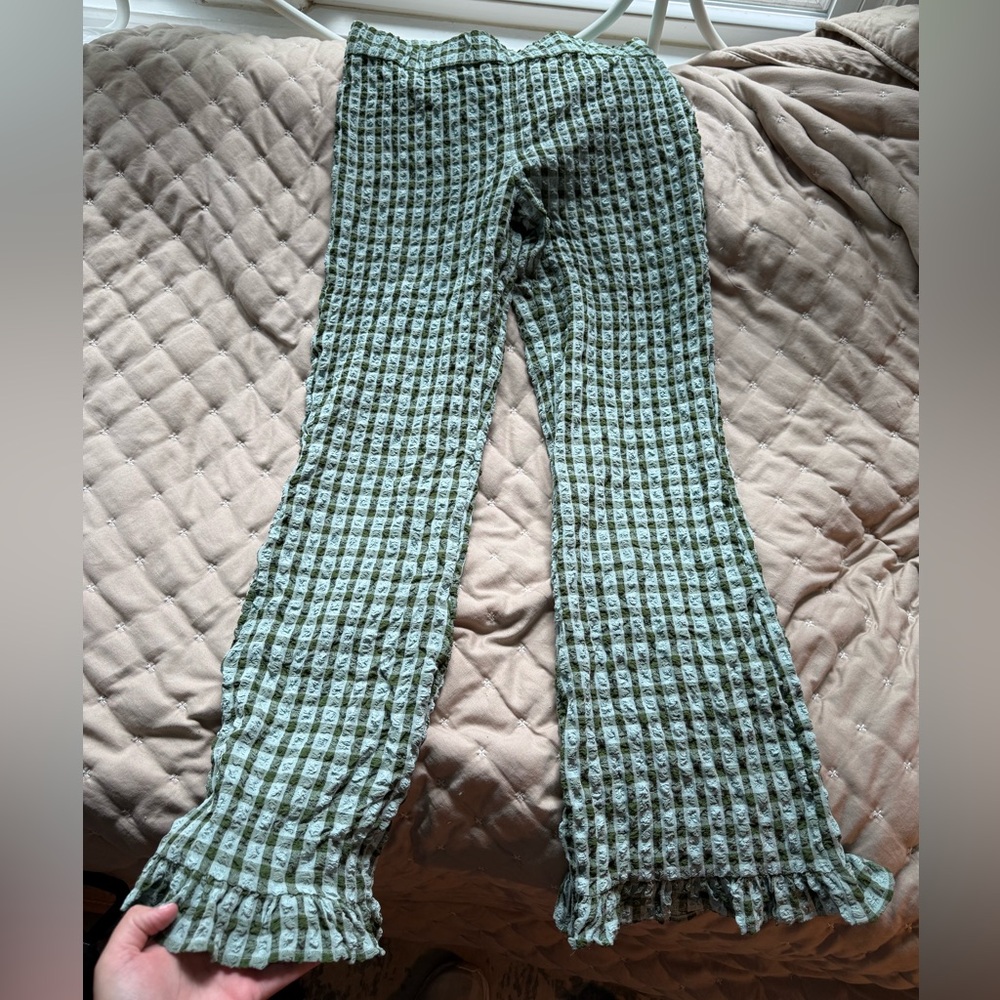 Free People Textured Checkered pants in Green and Blue